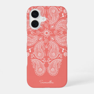 Coque iPhone 16 Motif Paisley Dessiné à la Main Peach Foncé