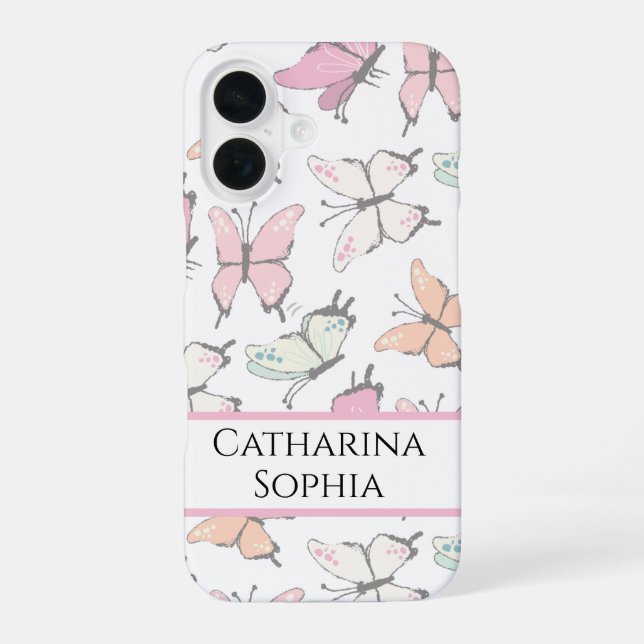 Coque iPhone 16 Motif Papillon avec Nom (Verso)
