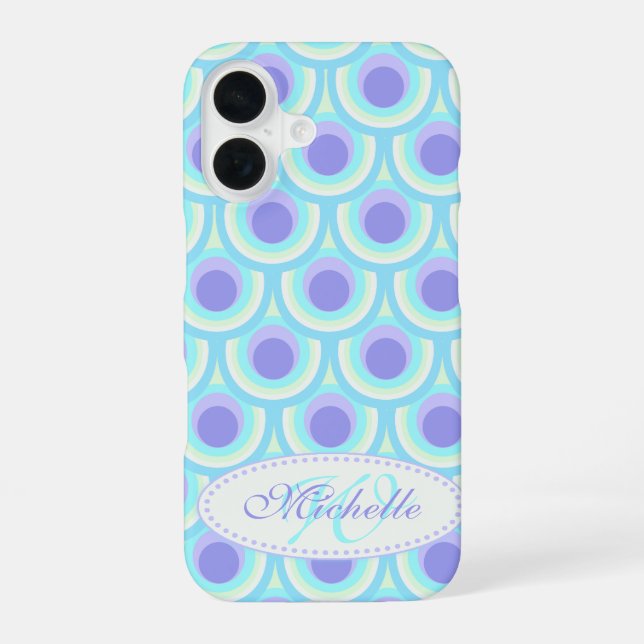 Coque iPhone 16 Motif Peacock nom bleu violet (Verso)
