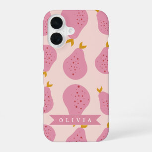 Coque iPhone 16 Motif personnalisé de poire rose, joli fruit fémin