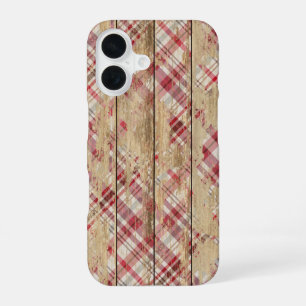 Coque iPhone 16 Motif Plaid Dépoli Sur Bois