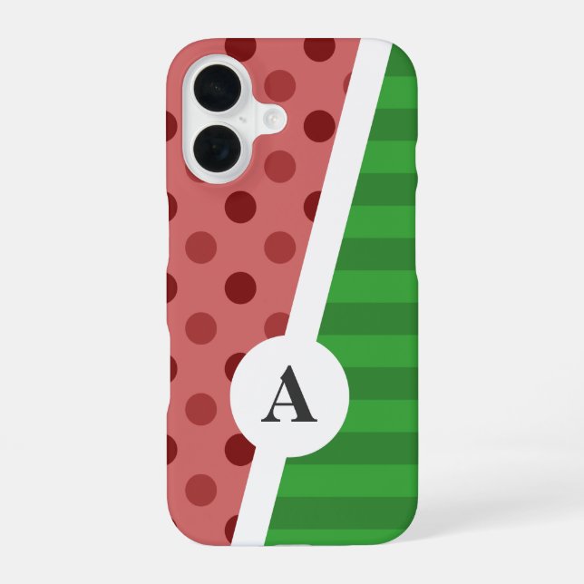 Coque iPhone 16 Motif pois et rayures pastèque (Verso)