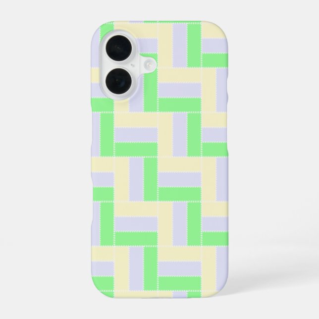 Coque iPhone 16 Motif Rectangles Pastel Lignes Pointillées Blanche (Verso)