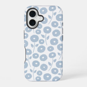 Coque iPhone 16 Motif répété de fleurs floues bleu sur blanc