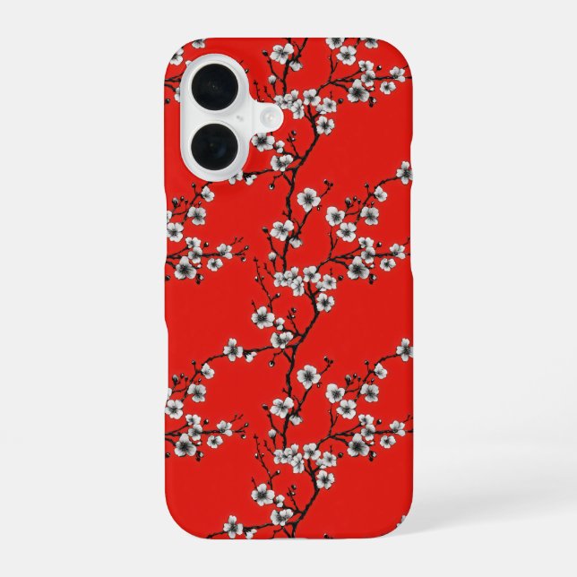 Coque iPhone 16 Motif rouge blanc Sakura (Verso)