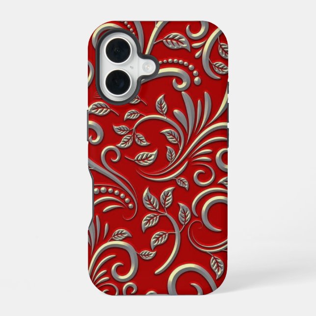 Coque iPhone 16 Motif rouge et or (Verso)
