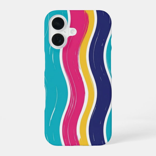 Coque iPhone 16 Motif sans couture à rayures ondulées rétro (Verso)