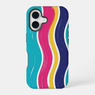 Coque iPhone 16 Motif sans couture à rayures ondulées rétro