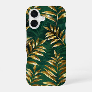Coque iPhone 16 Motif sans couture avec des fougères dorées