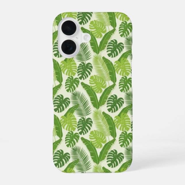 Coque iPhone 16 Motif sans couture de feuilles tropicales & Monste (Verso)