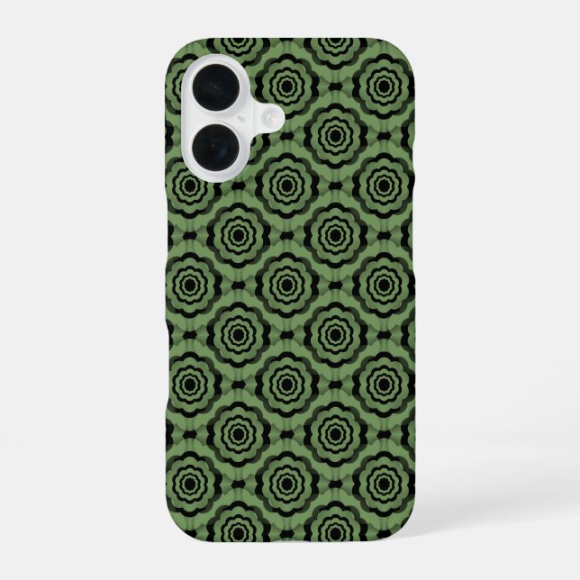 Coque iPhone 16 Motif sans couture de fleurs noir vert (Verso)