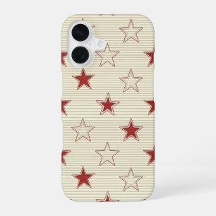 Coque iPhone 16 Motif sans couture étoilé rouge et blanc patriotiq