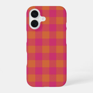 Coque iPhone 16 Motif Tartan à carreaux de style rétro buffle rose