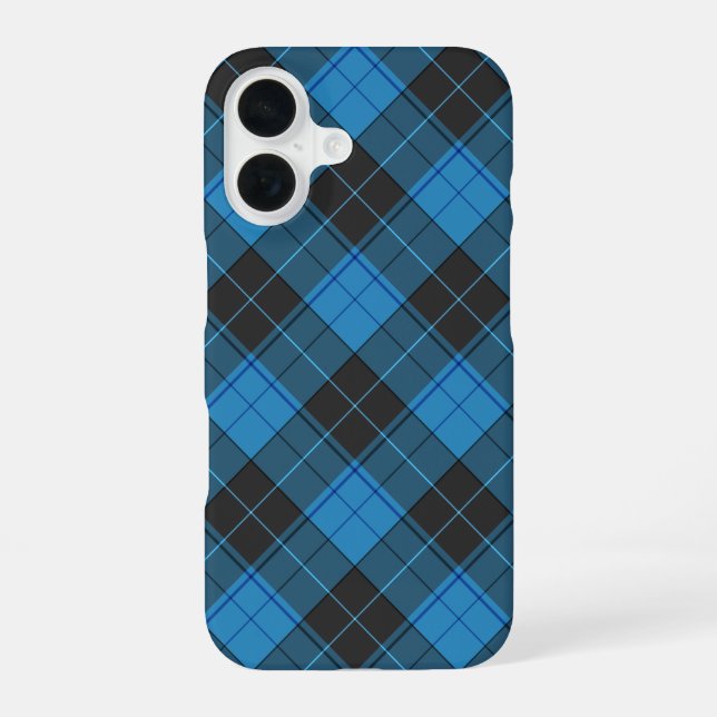 Coque iPhone 16 Motif Tartan Simple en Bleu Foncé (Verso)