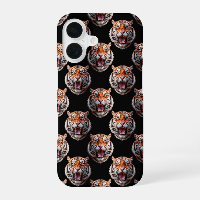 Coque iPhone 16 Motif Tiger - Noir (Verso)