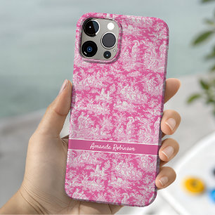 Coque iPhone 16 Motif Toile De Jouy Rose Chaud Vintage