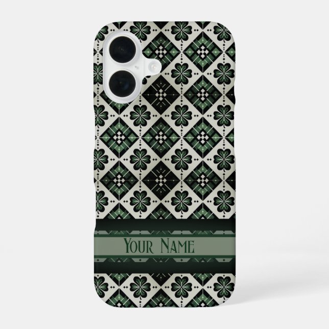 Coque iPhone 16 Motif Trèfle à Carreaux Chanceux (Verso)