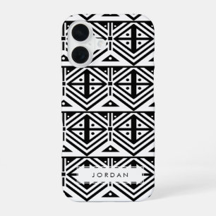 Coque iPhone 16 Motif tribal en noir et blanc