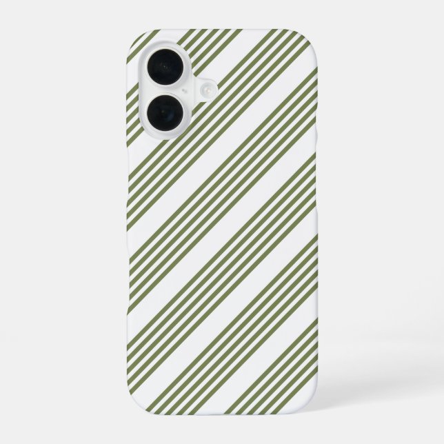 Coque iPhone 16 Motif vert olive et blanc cinq bandes (Verso)