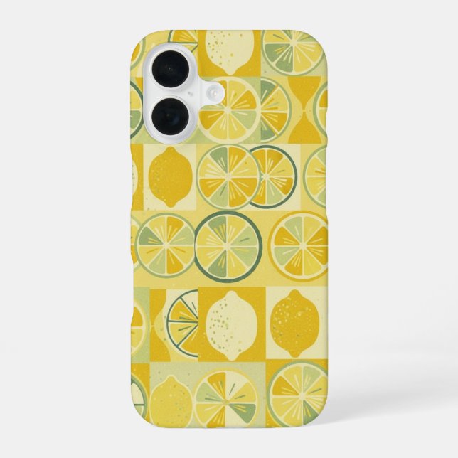 Coque iPhone 16 Motif Vintage avec Citrons Stylisés (Verso)