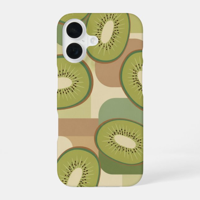 Coque iPhone 16 Motif vintage avec kiwis stylisés (Verso)