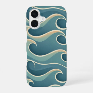 Coque iPhone 16 Motif vintage avec vagues stylisées