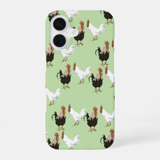 Coque iPhone 16 Motif vintage de poulet Barnyard sur vert
