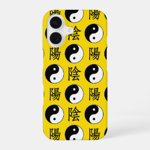 Coque iPhone 16 Motif Yinyang chinois sur fond jaune