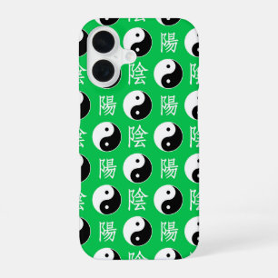 Coque iPhone 16 Motif Yinyang chinois sur fond vert