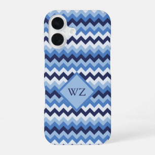 Coque iPhone 16 Motif Zigzag bleu bleu blanc noir