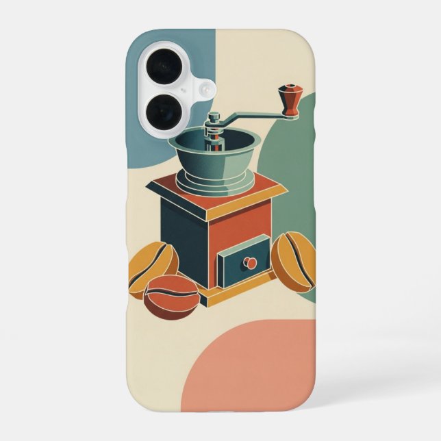 Coque iPhone 16 Moulin à café vintage stylisé (Verso)