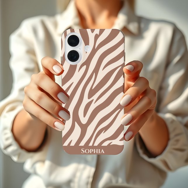 Coque iPhone 16 Mousse au café - Impression zèbre (Zebra Print-Mocha Mousse Case-Mate iPhone Case)