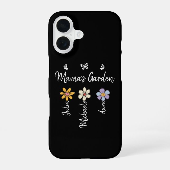Coque iPhone 16 Mug personnalisé avec noms et fleurs de naissance, (Verso)