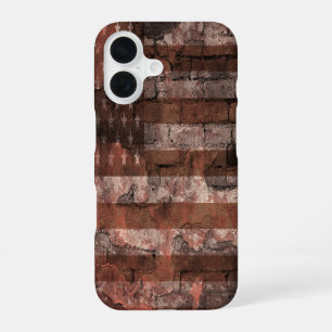 Coque iPhone 16 Mur de briques du drapeau américain