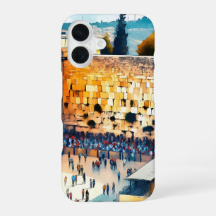 Coque iPhone 16 Mur du Kotel occidental aquarelle