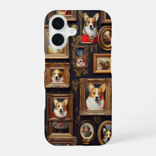 Coque iPhone 16 Musée Vintage Mur, Portraits de chiens Corgi hilar