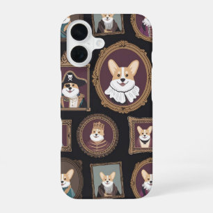 Coque iPhone 16 Musée Vintage Mur, Portraits de chiens Corgi hilar