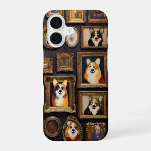 Coque iPhone 16 Musée Vintage Mur, Portraits de chiens Corgi hilar