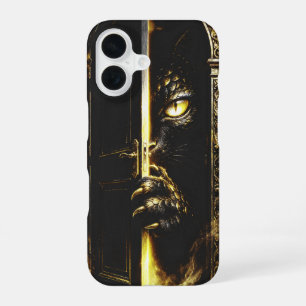 Coque iPhone 16 Mystical Black Cat Golden Eyes Fantasy
