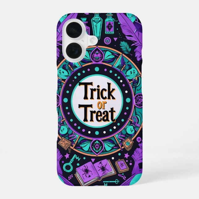 Coque iPhone 16 Mystical Spellbook Trick or Treat Halloween Design (Verso)