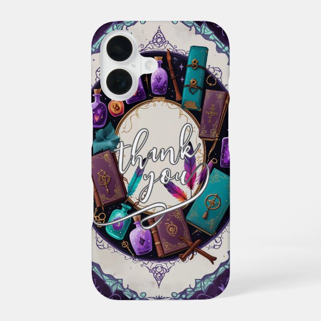 Coque iPhone 16 Mystical Spellbook Wreath Thank You Design (Verso)