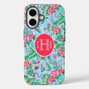 Coque iPhone 16 Nantucket Preppy Palm Beach Imprimer Monogramme
