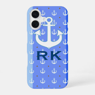 Coque iPhone 16 nautical anchors and initials