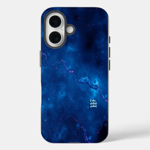 Coque iPhone 16 Nébuleuse Bleue Cosmique Art Abstrait