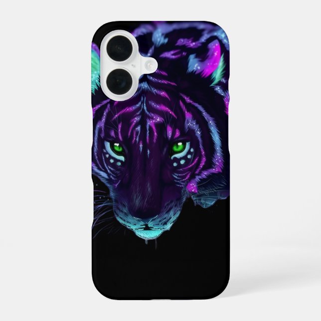 Coque iPhone 16 Neon Galaxy Tiger Glowing Eyes Phone Case (Verso)