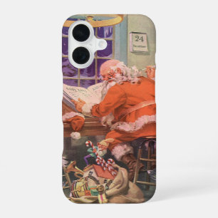Coque iPhone 16 Noël vintage, le Père Noël avec l'atelier des luti