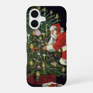 Coque iPhone 16 Noël vintage, Père Noël avec cadeaux