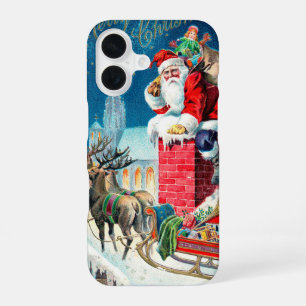Coque iPhone 16 Noël Vintage Père Noël victorien sur Chimney