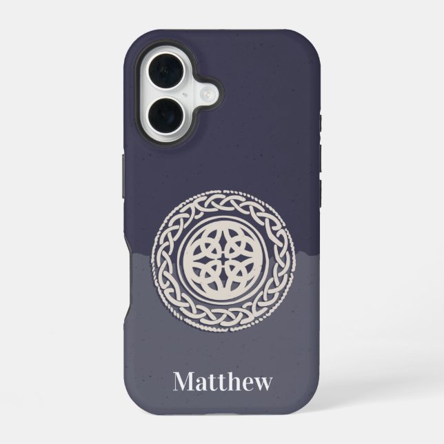 Coque iPhone 16 Nœud celtique avec nom (Verso)
