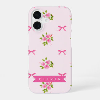 Coque iPhone 16 Nœud Floral Féminin Coquette Rose Personnalisé